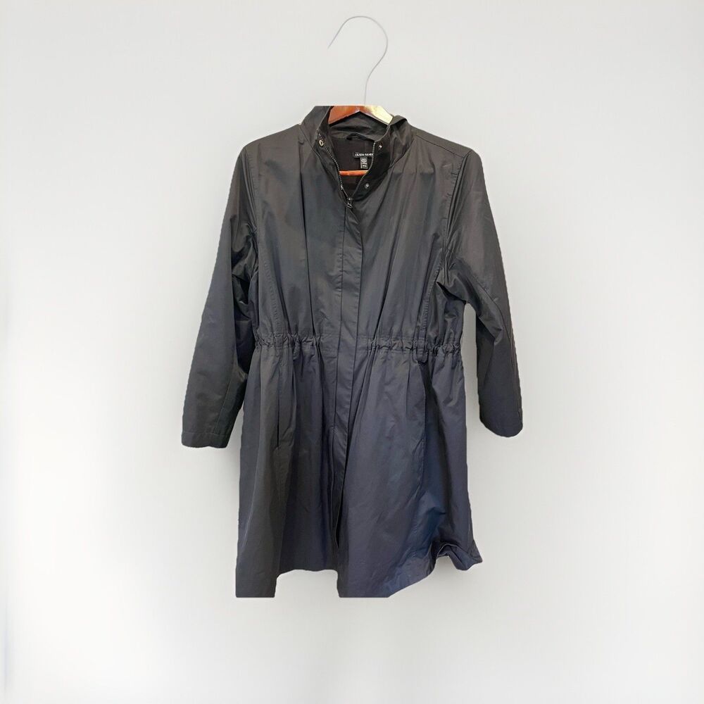 Eileen Fisher XL Organic Cotton Nylon Black Standup Collar Coat
